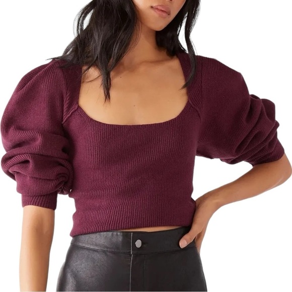 Free People Saffron Top in Pomegranate Wine Small NWT NEW Puff Sleeve Open Back - Picture 9 of 14